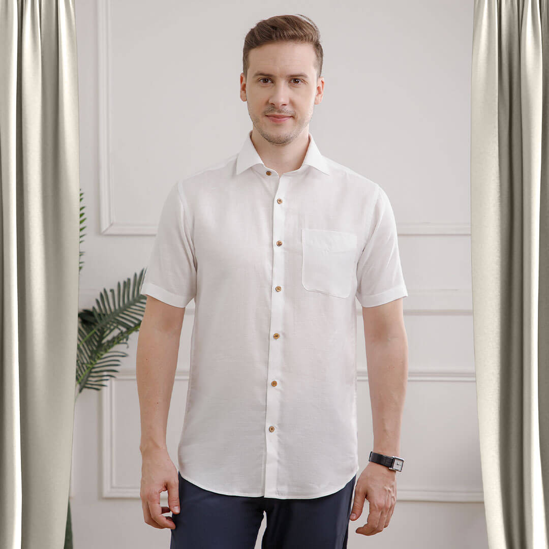 Earthy Hemp Half Sleeves Shirt in Snow Hemp Shirt in Snow
