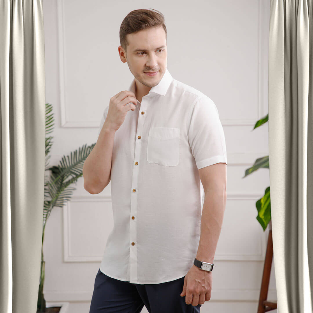 Earthy Hemp Half Sleeves Shirt in Snow Hemp Half Sleeves Shirt in Snow