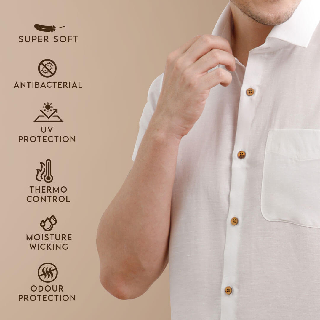 Earthy Hemp Half Sleeves Shirt in Snow Earthy Hemp Half Sleeves Shirt in Snow