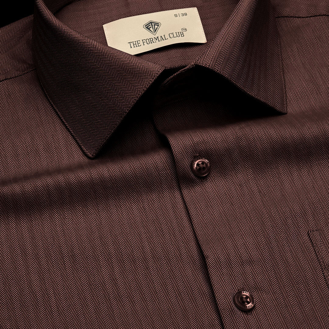 Imperial Herringbone 2 Ply Giza Shirt In Ash Brown