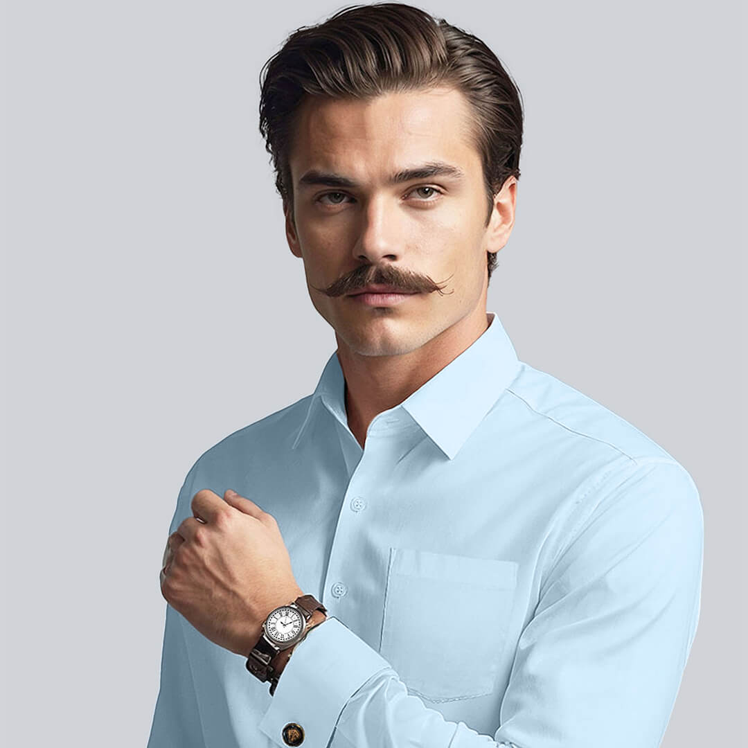 French Cuff Giza Cotton Shirt In Ice Blue French Cuff Giza Cotton Shirt In Ice Blue