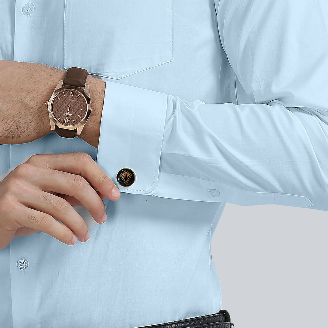 French Cuff Giza Cotton Shirt In Ice Blue French Cuff Giza Cotton Shirt In Ice Blue