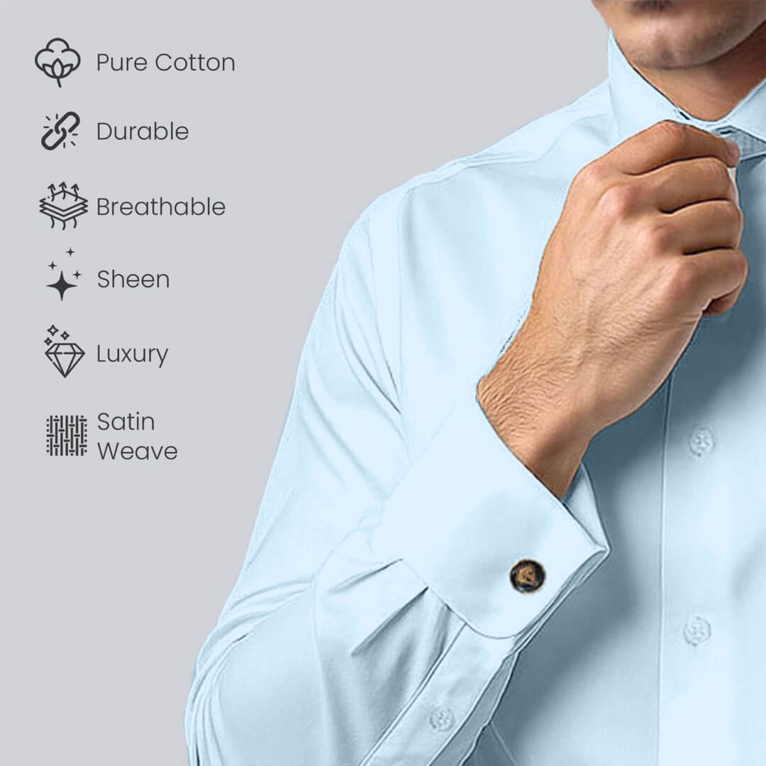 French Cuff Giza Cotton Shirt In Ice Blue French Cuff Giza Cotton Shirt In Ice Blue