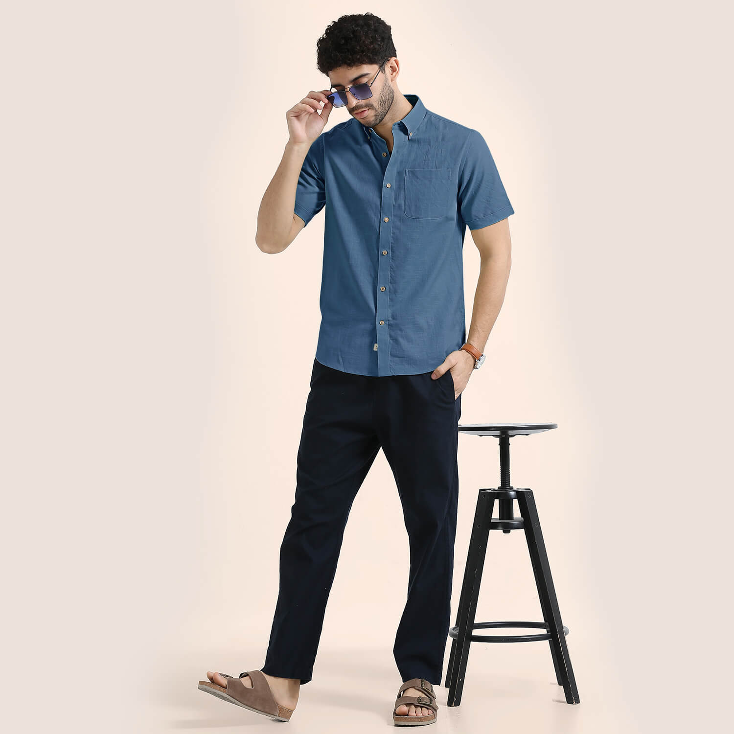 Breeze Linen Half Sleeves Shirt In Indigo Breeze Linen Half Sleeves Shirt In Indigo