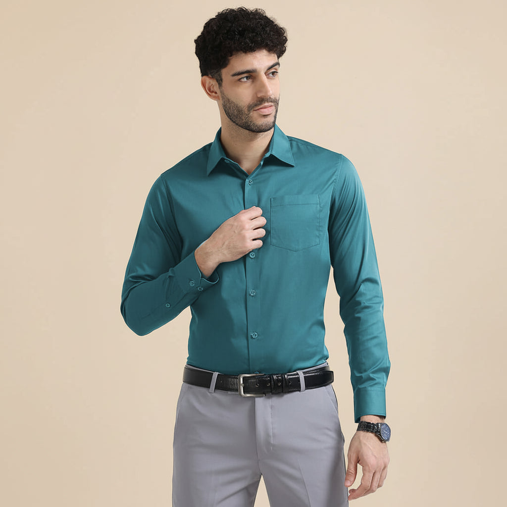 Cambridge Giza Cotton Shirt In Teal Cambridge Giza Cotton Shirt In Teal