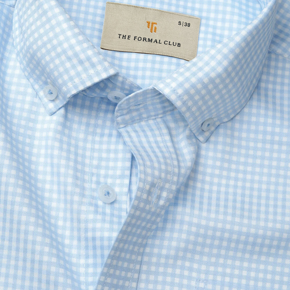Gingham 2 Ply Check Shirt In Cloud Blue