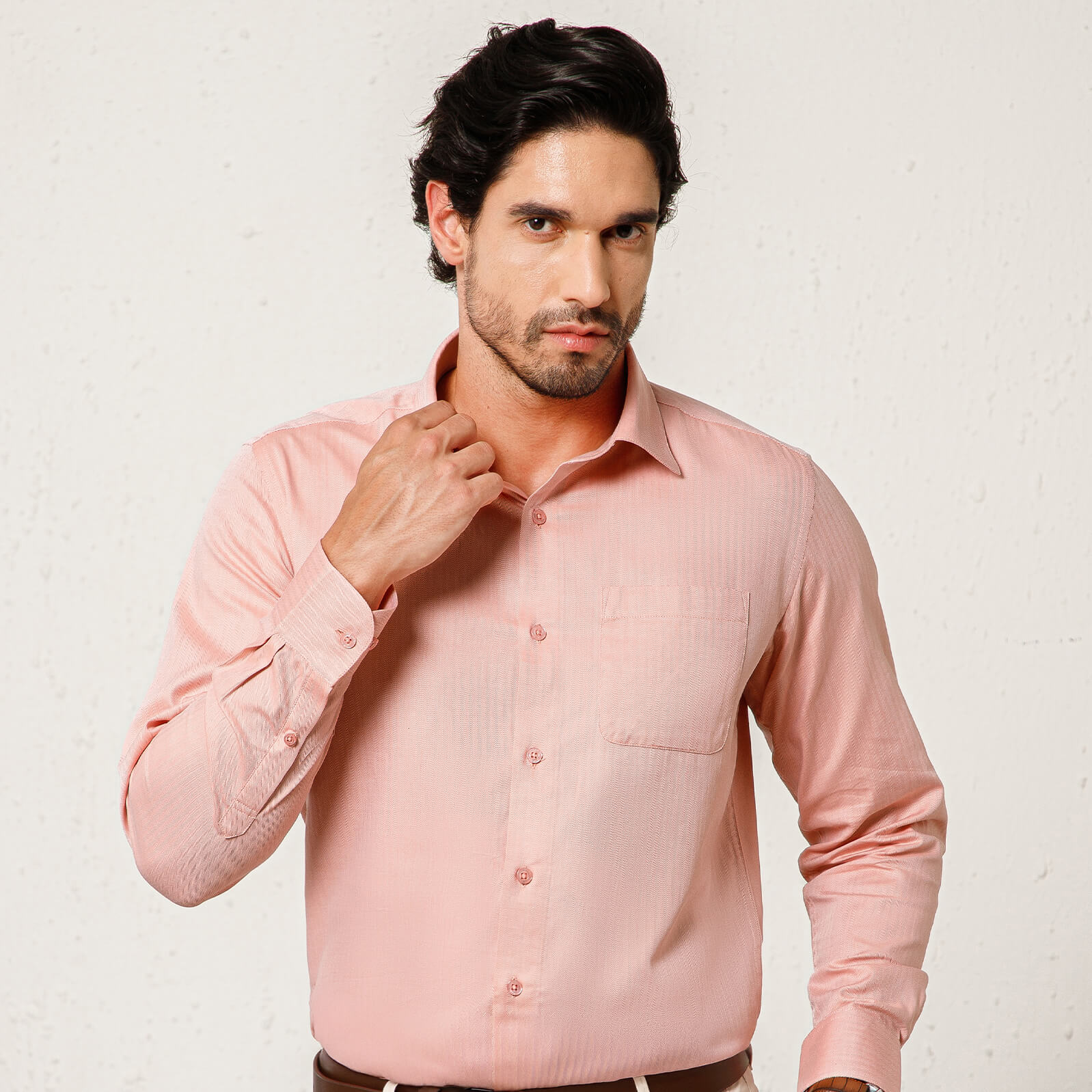Imperial Herringbone 2 Ply Giza Shirt In Flamingo Imperial Herringbone 2 Ply Giza Shirt In Flamingo