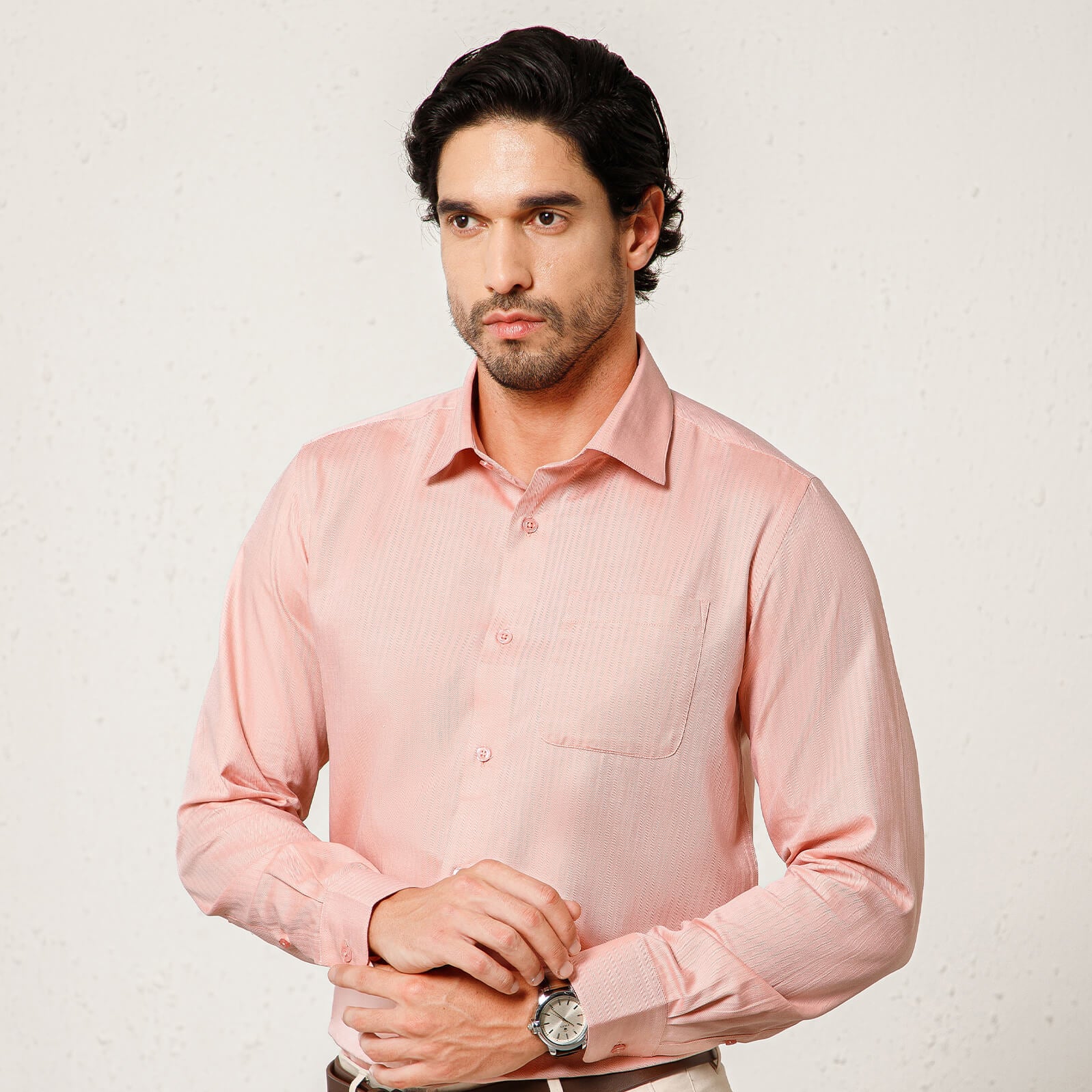 Imperial Herringbone 2 Ply Giza Shirt In Flamingo Imperial Herringbone 2 Ply Giza Shirt In Flamingo