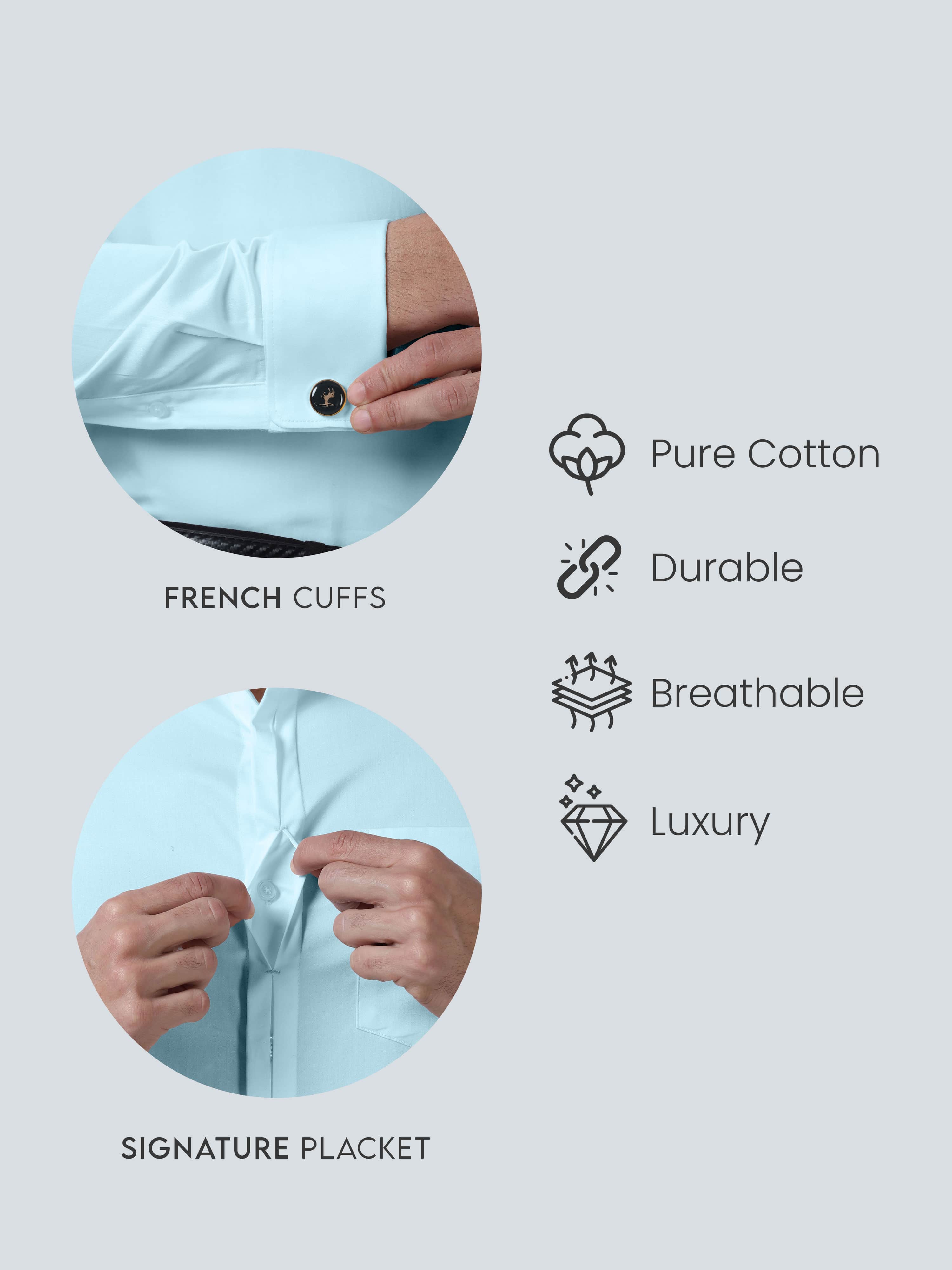 Keneth Sky Blue Shirt with Signature Concealed Placket & French Cuff Keneth Sky Blue Shirt with Signature Concealed Placket & French Cuff