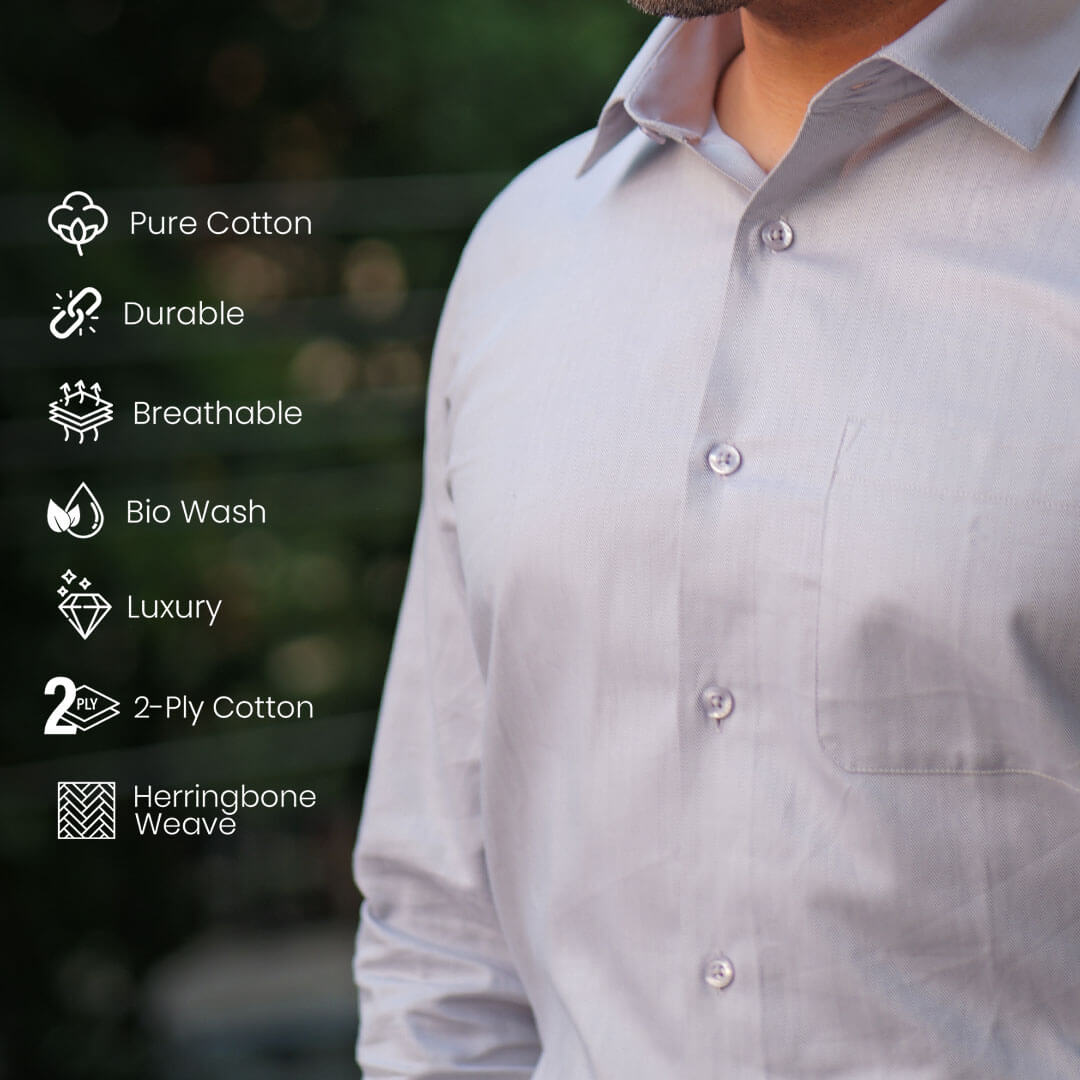 Imperial Herringbone 2 Ply Giza Shirt In Silver Grey Imperial Herringbone 2 Ply Giza Shirt In Silver Grey