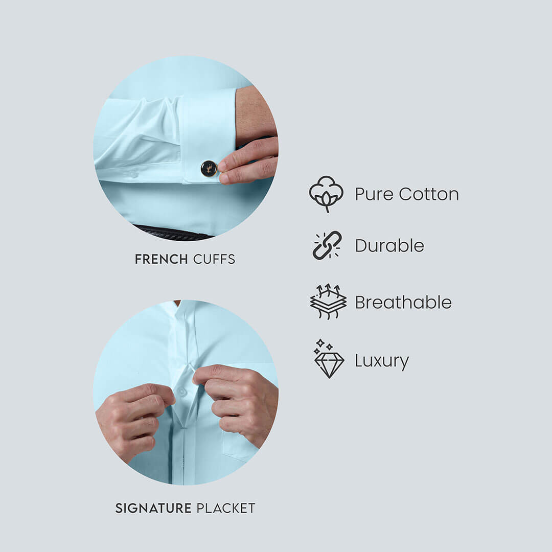 Keneth Sky Blue Shirt with Signature Concealed Placket & French Cuff Keneth Sky Blue Shirt with Signature Concealed Placket & French Cuff