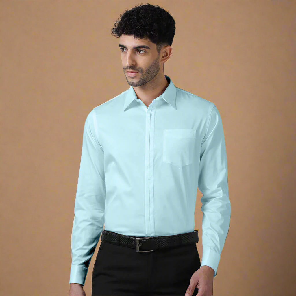Keneth Sky Blue Shirt with Signature Concealed Placket & French Cuff Keneth Sky Blue Shirt with Signature Concealed Placket & French Cuff