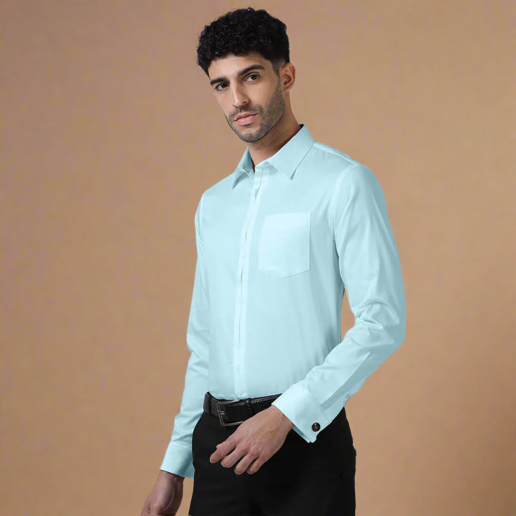 Keneth Sky Blue Shirt with Signature Concealed Placket & French Cuff Keneth Sky Blue Shirt with Signature Concealed Placket & French Cuff