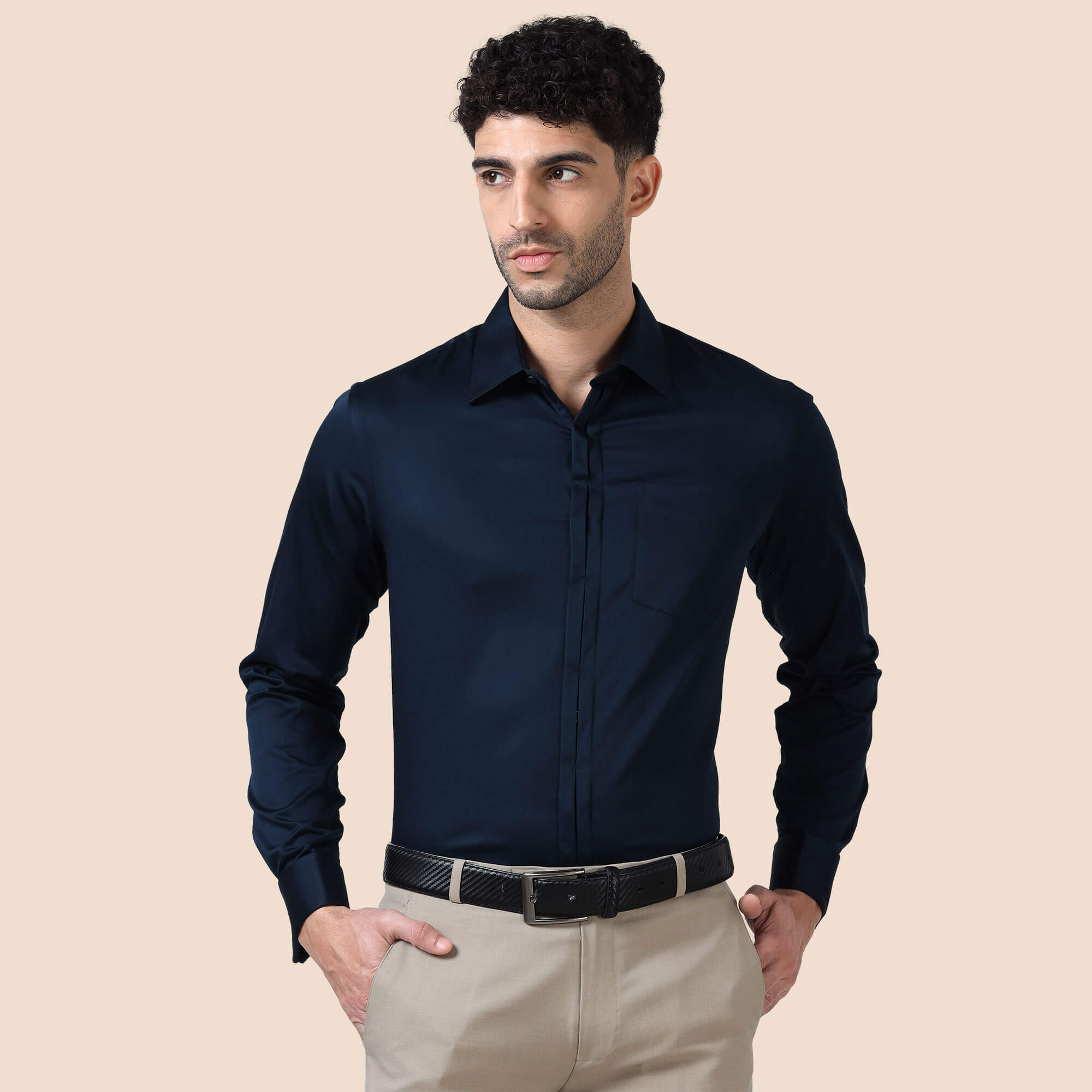 Keneth Navy Shirt with Signature Concealed Placket & French Cuff Keneth navy formal shirt by TFC