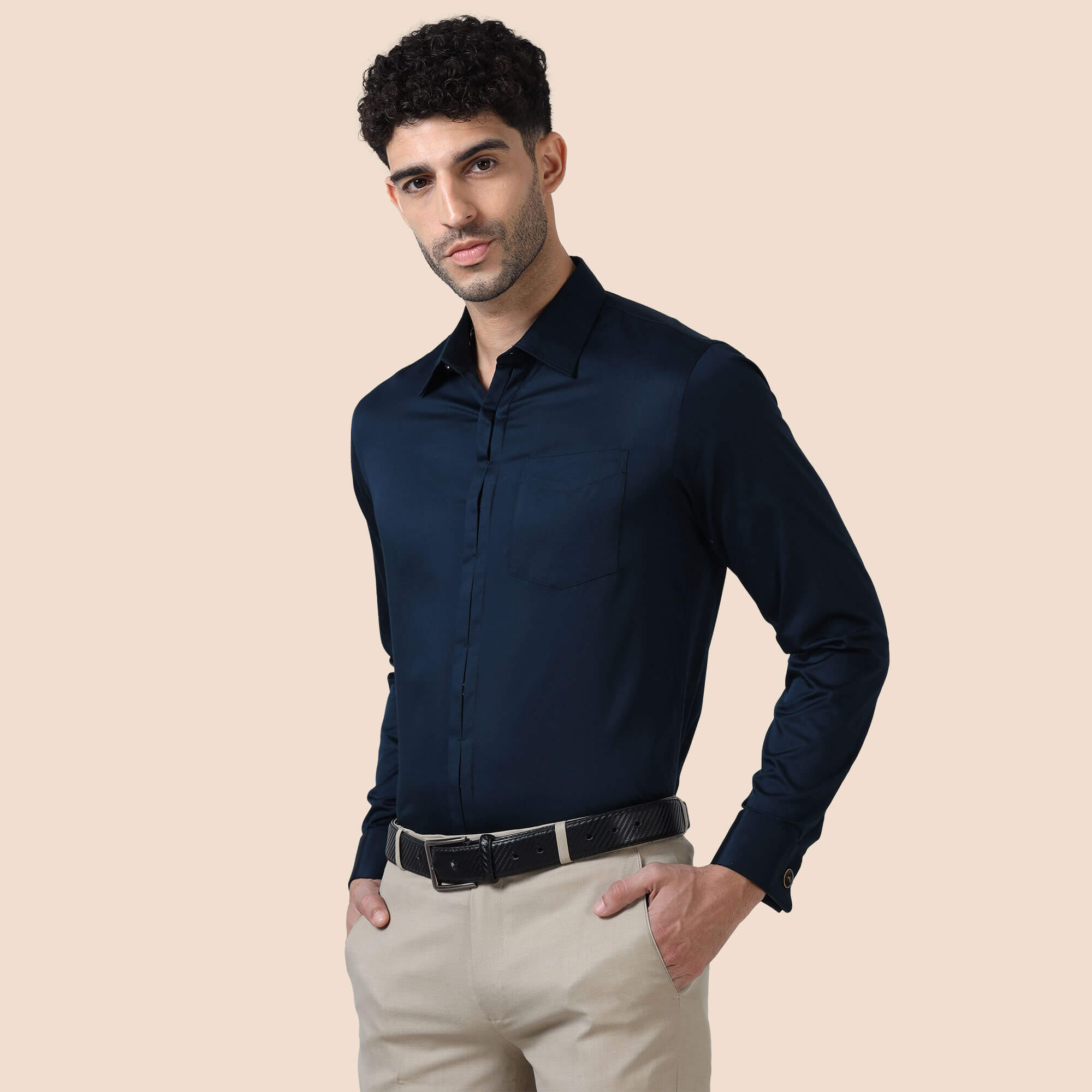 Keneth Navy Shirt with Signature Concealed Placket & French Cuff Premium cotton navy shirt by TFC
