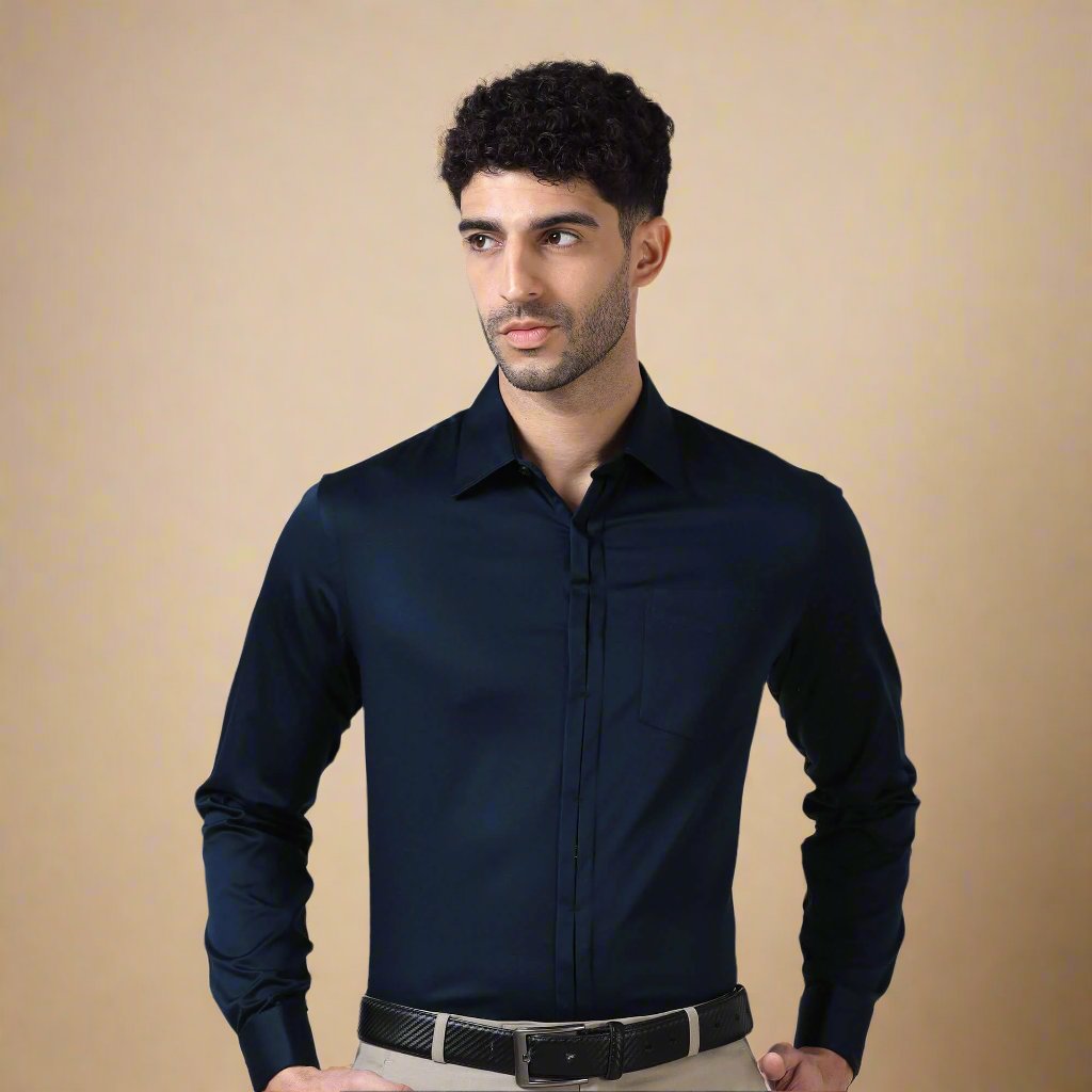 Keneth Navy Shirt with Signature Concealed Placket & French Cuff Navy dress shirt for office by TFC