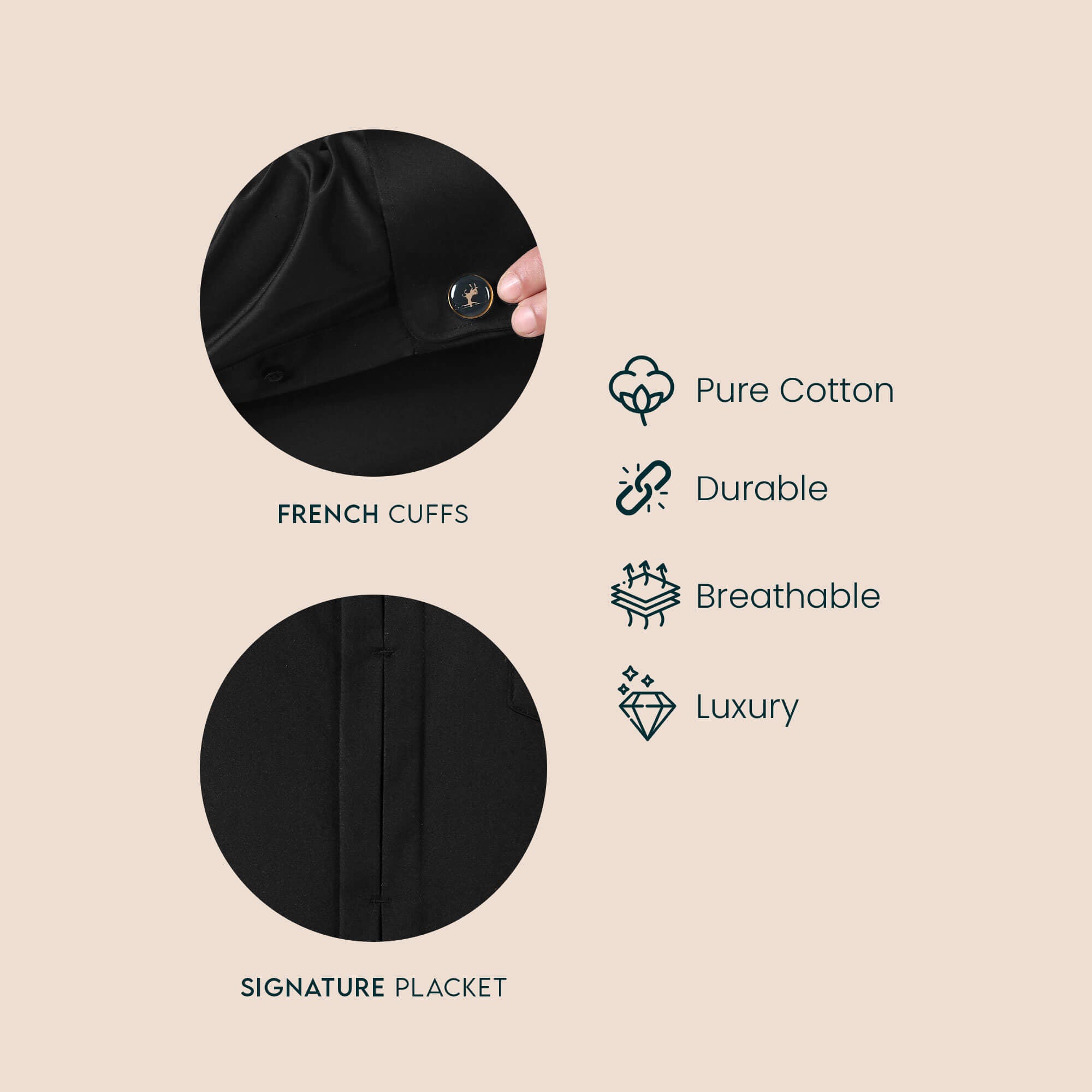 Keneth Black Shirt with Signature Concealed Placket & French Cuff Keneth Black Shirt with Signature Concealed Placket & French Cuff