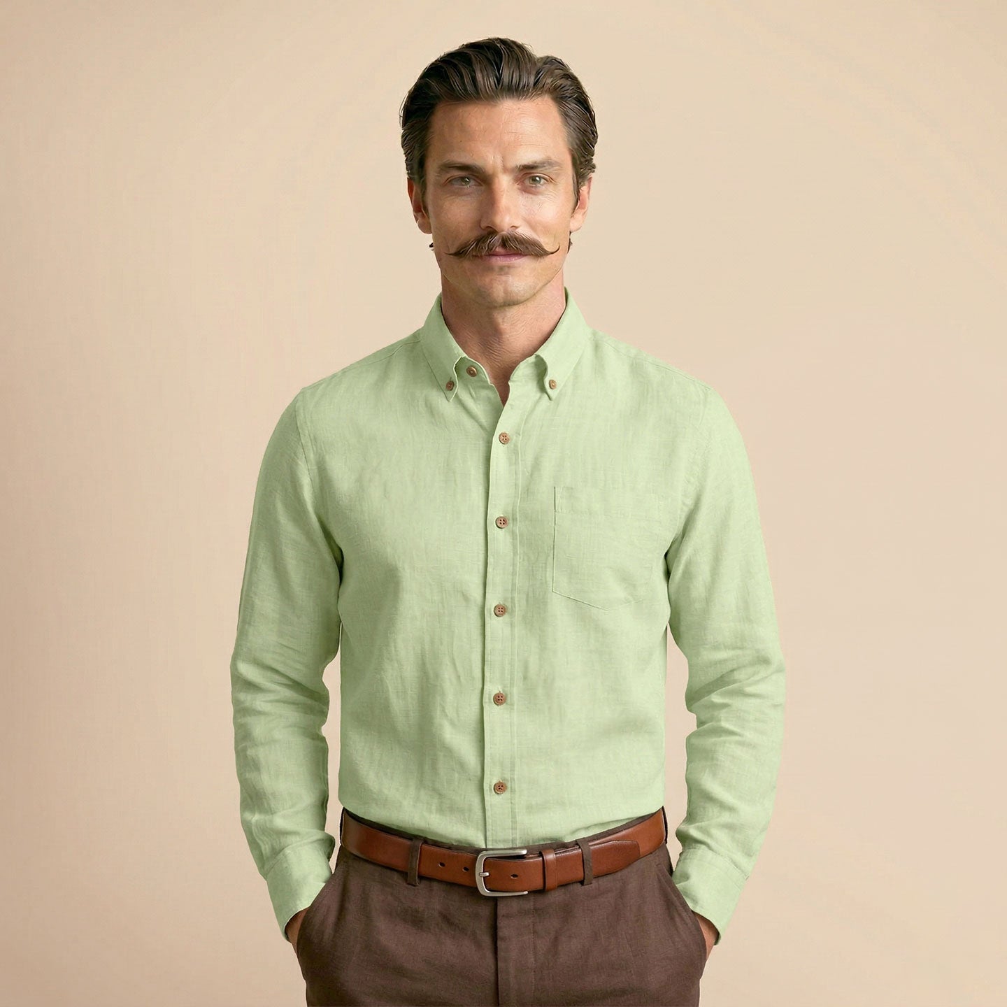 Breeze Linen Full Sleeves Shirt In Leaf Green Breeze Linen Full Sleeves Shirt In Leaf Green