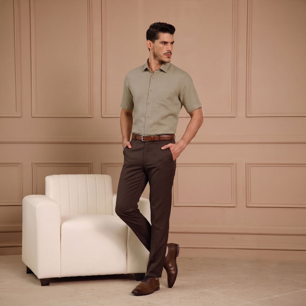 Premium latte linen shirt