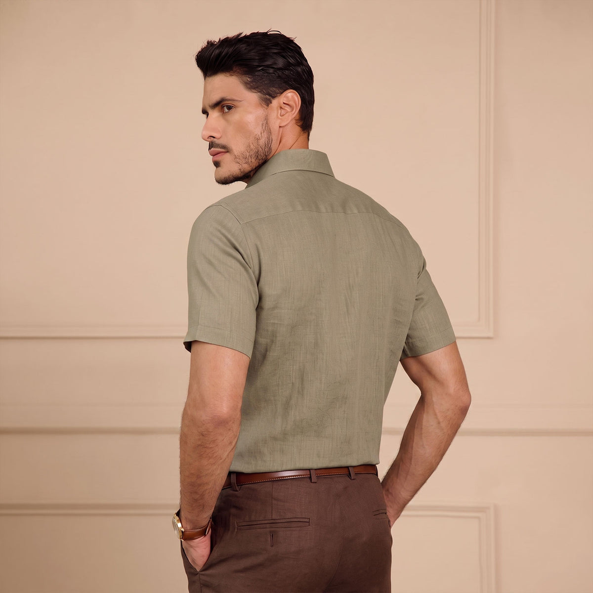 Pure linen half sleeve shirt for men