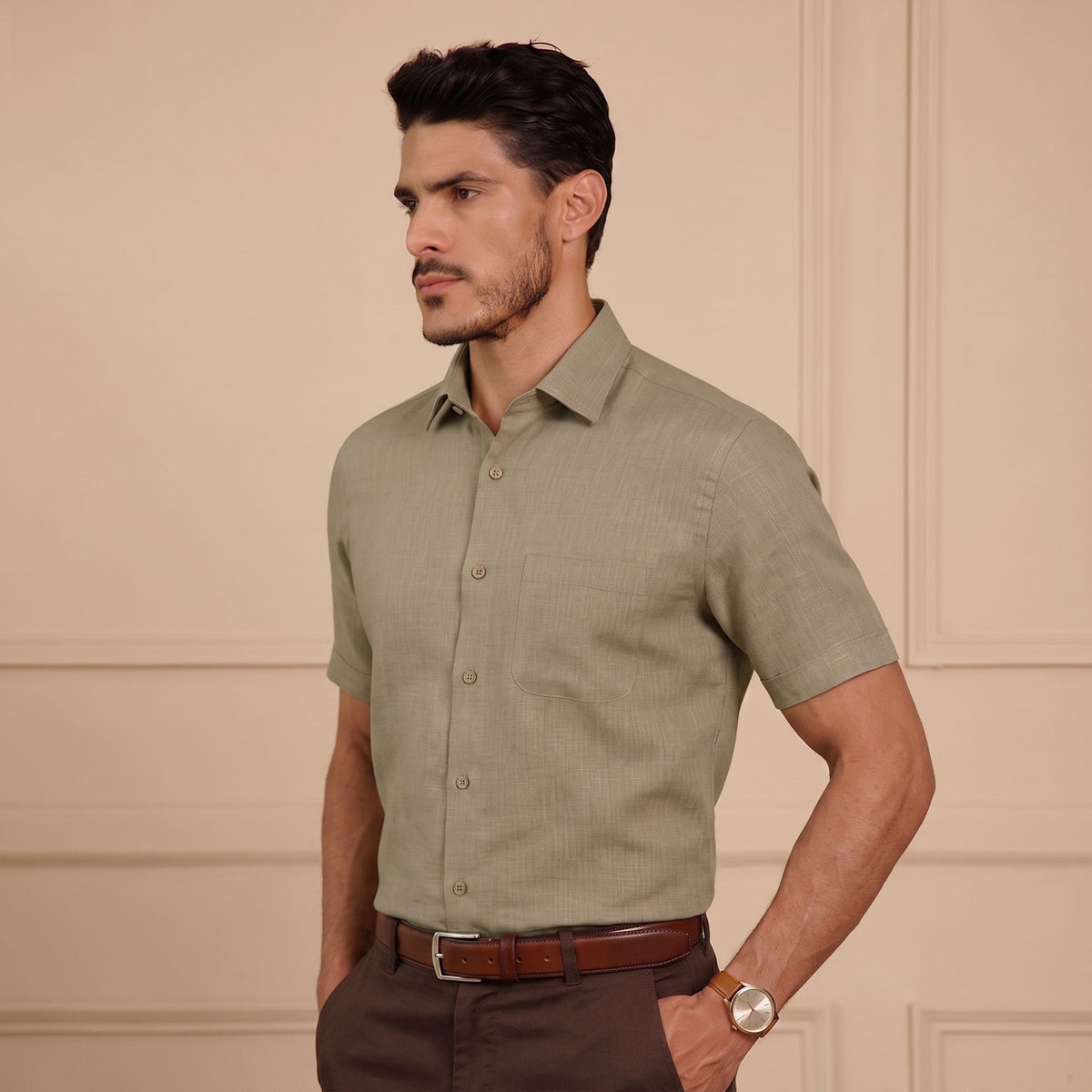 Latte linen shirt for men