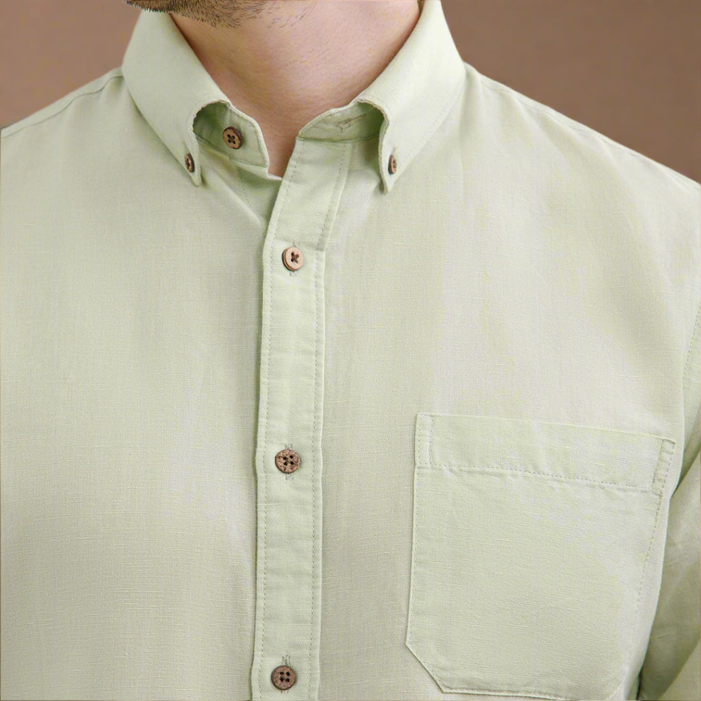 Breeze Linen Full Sleeves Shirt In Leaf Green Breeze linen shirt for summer by TFC