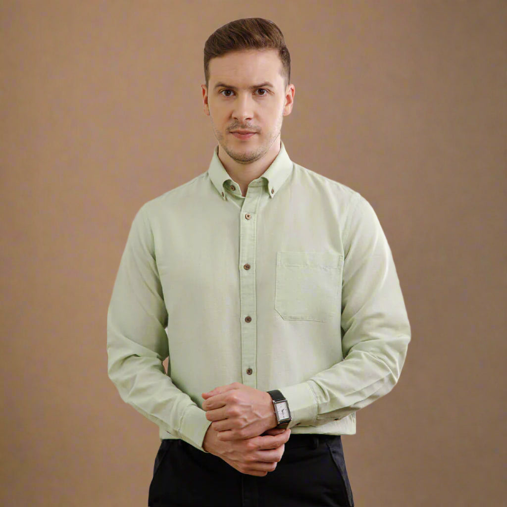 Breeze Linen Full Sleeves Shirt In Leaf Green Leaf green linen full sleeves shirt by TFC