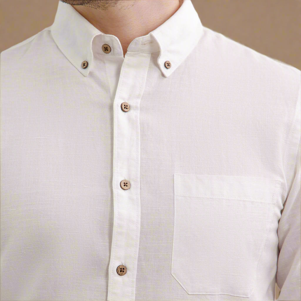 Breeze Linen Full Sleeves Shirt In Ivory Premium cotton-linen blend shirt by TFC