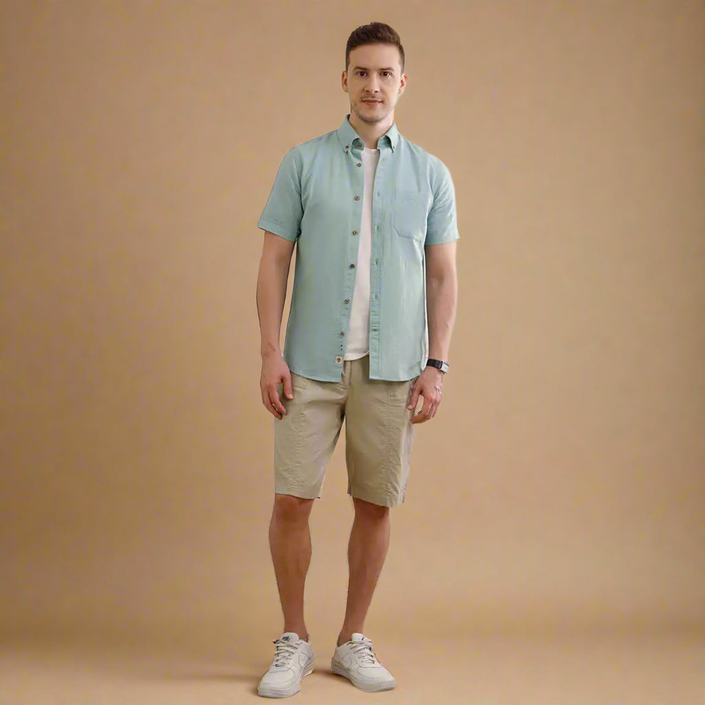 Breeze Linen Half Sleeves Shirt In Watercress Smart Casual Linen Shirt by TFC