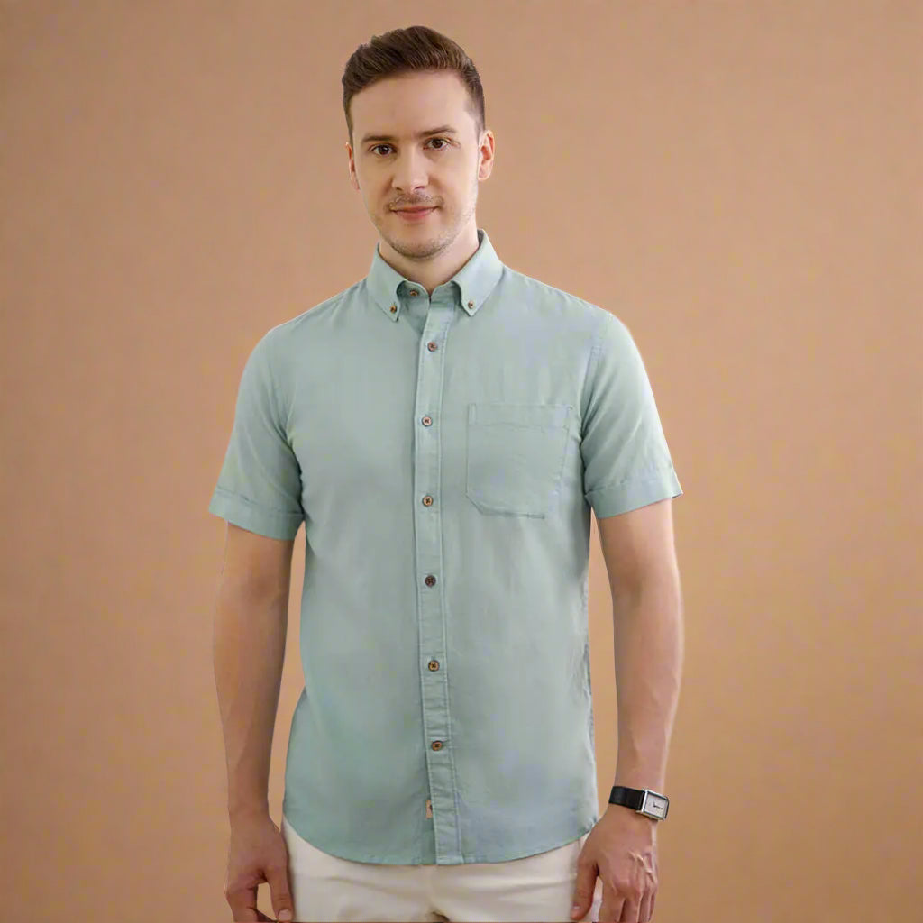 Breeze Linen Half Sleeves Shirt In Watercress Eco-Friendly Linen Shirt by TFC