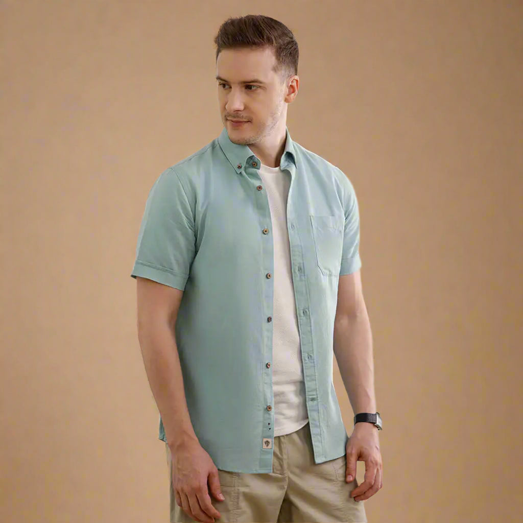 Breeze Linen Half Sleeves Shirt In Watercress Half Sleeve Linen Shirt in Watercress by TFC