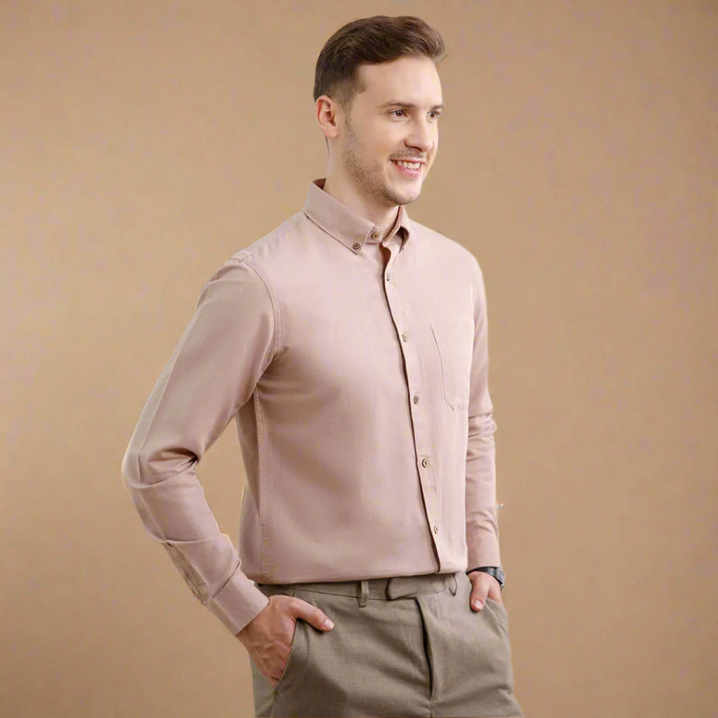 Breeze Linen Full Sleeves Shirt In Wood Rose Soft Bio-Wash Linen Shirt by TFC