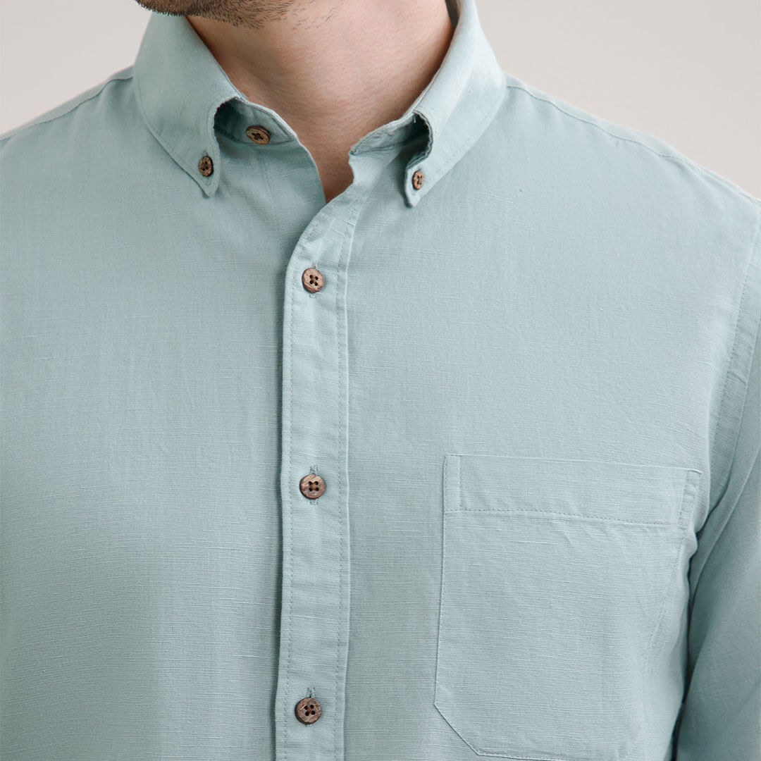Breeze Linen Full Sleeves Shirt In Seaweed Premium cotton-linen blend shirt by TFC