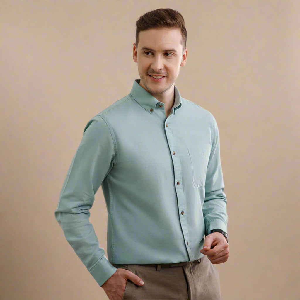 Breeze Linen Full Sleeves Shirt In Seaweed Smart casual linen shirt by TFC