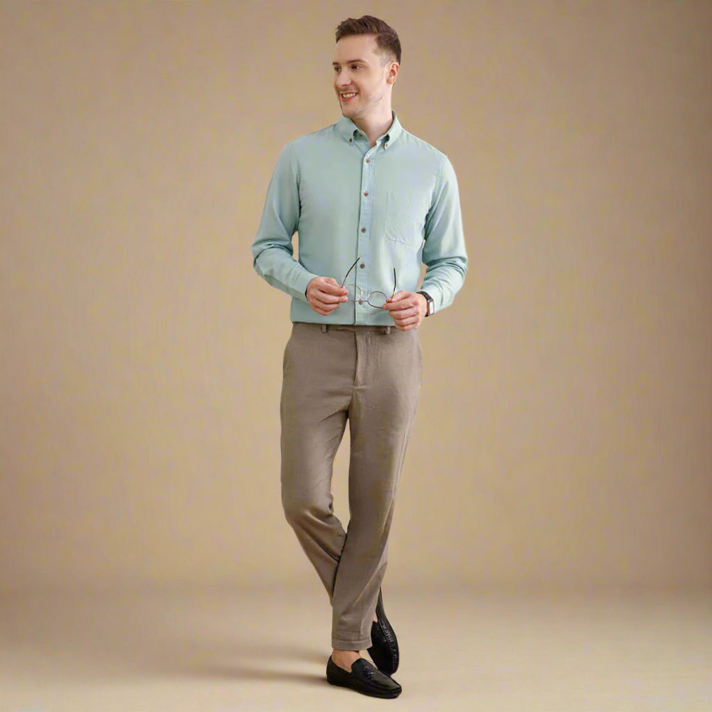 Breeze Linen Full Sleeves Shirt In Seaweed Stylish seaweed green linen shirt by TFC