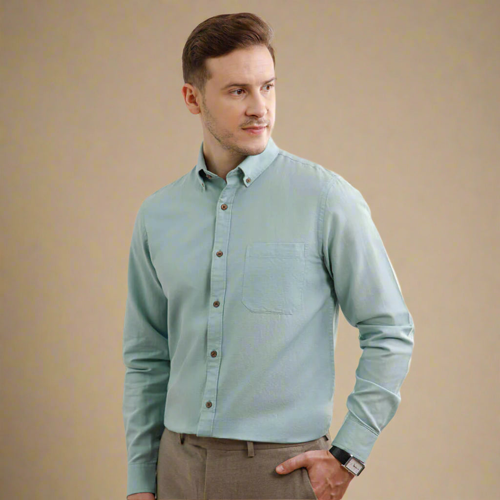 Breeze Linen Full Sleeves Shirt In Seaweed Eco-friendly full-sleeve linen shirt by TFC