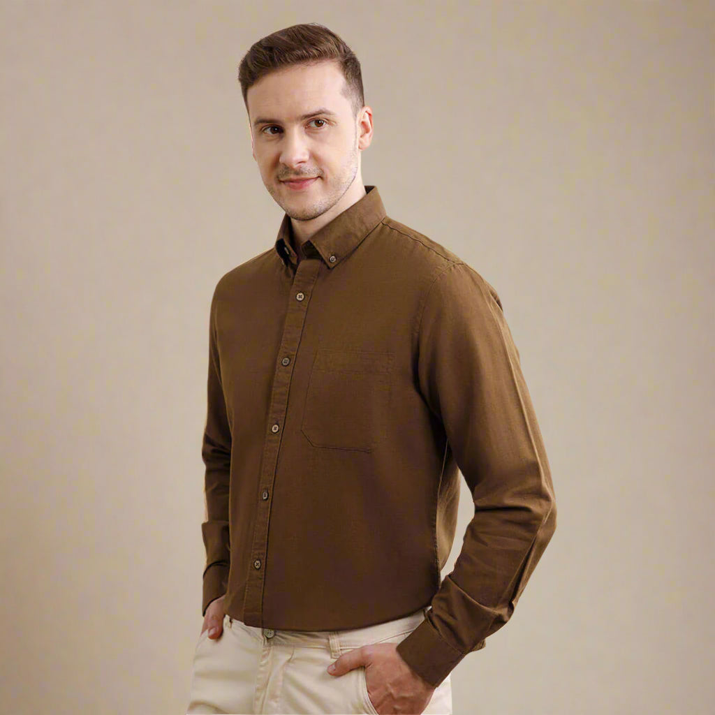Breeze Linen Full Sleeves Shirt In Mocha Buy linen shirt by TFC