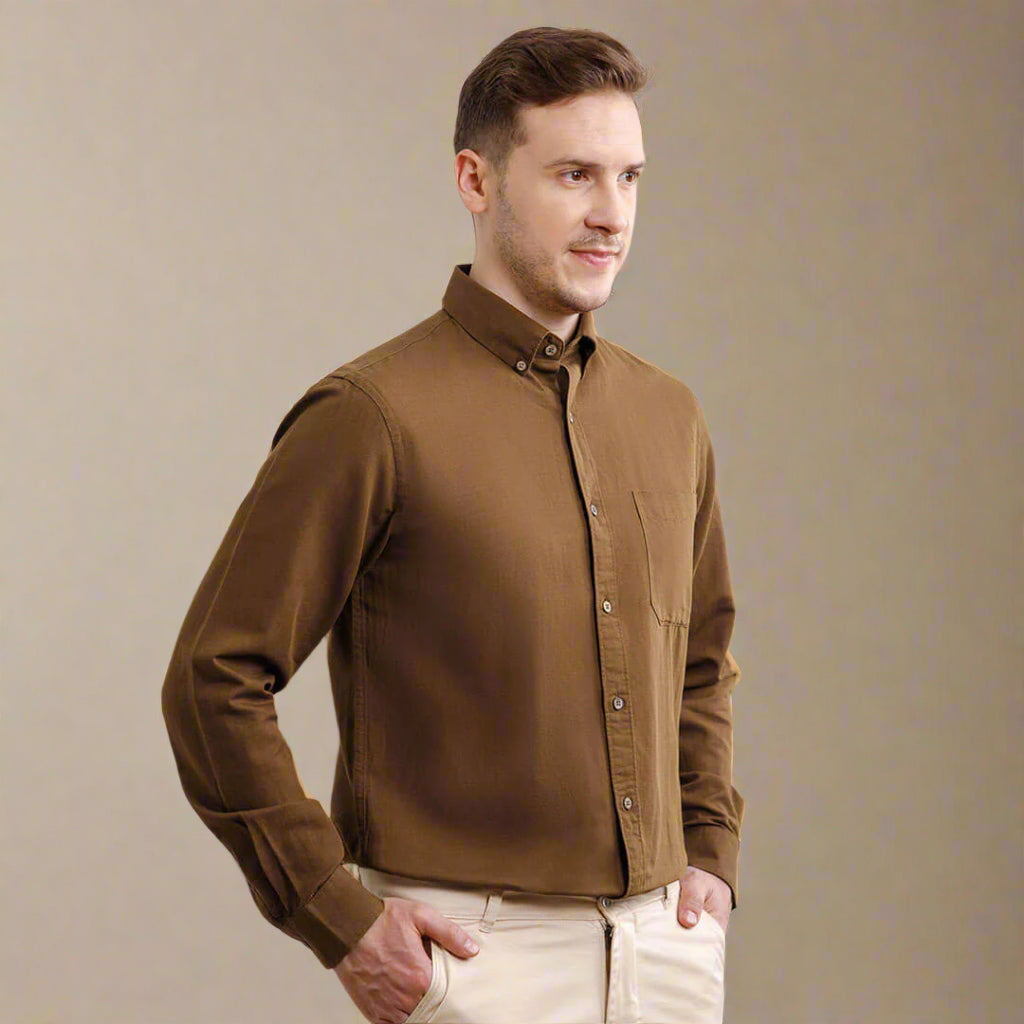 Breeze Linen Full Sleeves Shirt In Mocha Mocha linen full sleeves shirt by TFC