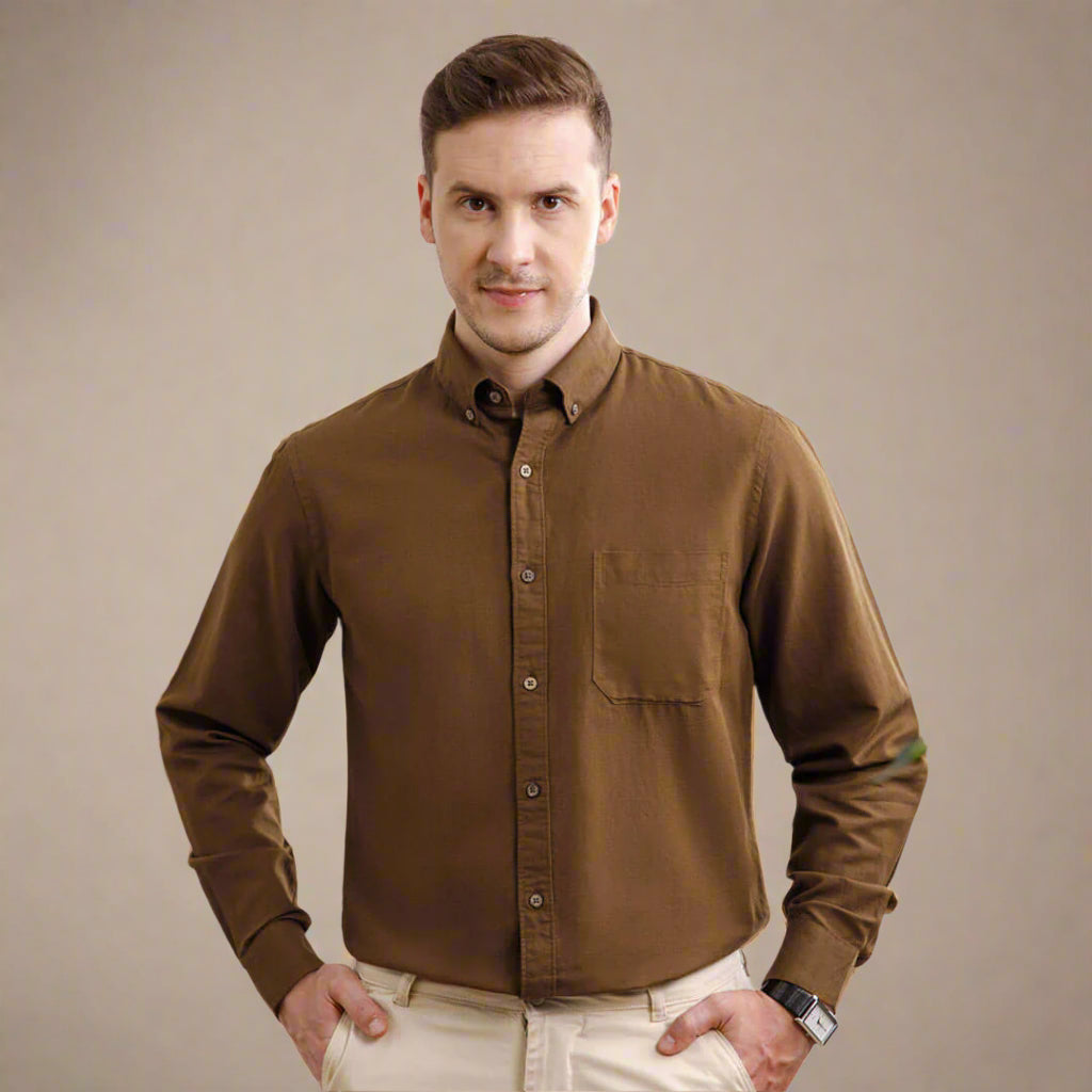 Breeze Linen Full Sleeves Shirt In Mocha Button-down collar linen shirt by TFC