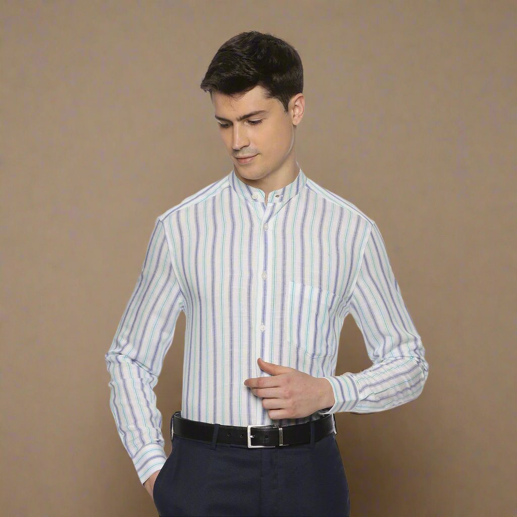 Luna Linen Stripes Shirt In White Elegant Striped Shirt for Formal Wear By TFC