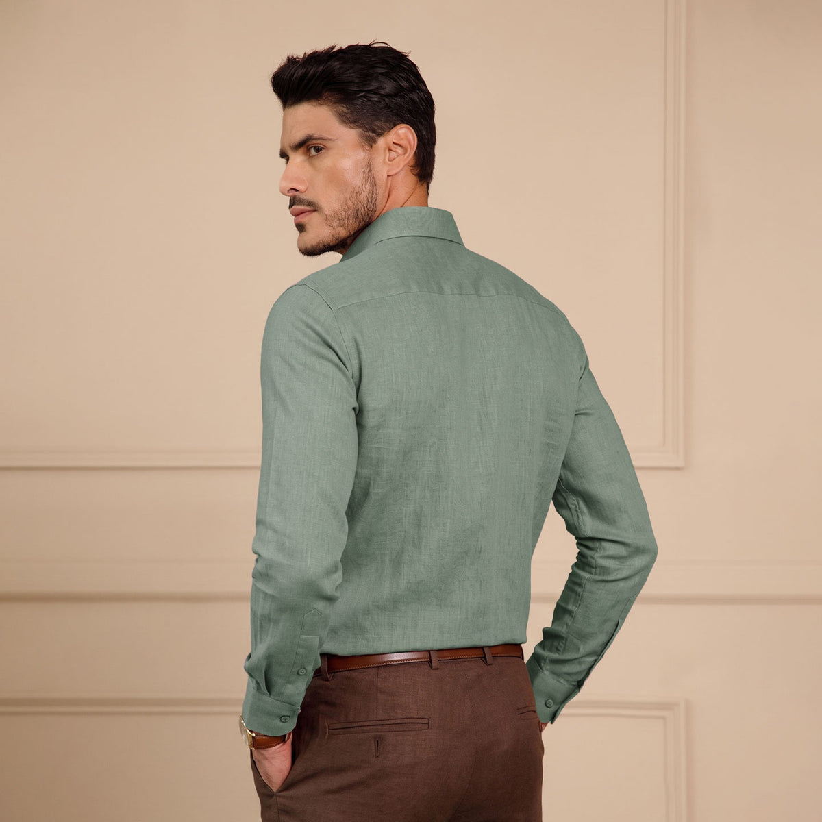Moss Green Formal Linen Shirt