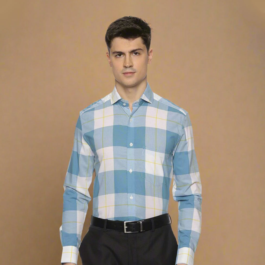 Maverick Cotton Check Shirt In Blue & White Contemporary check shirt design For Men By TFC