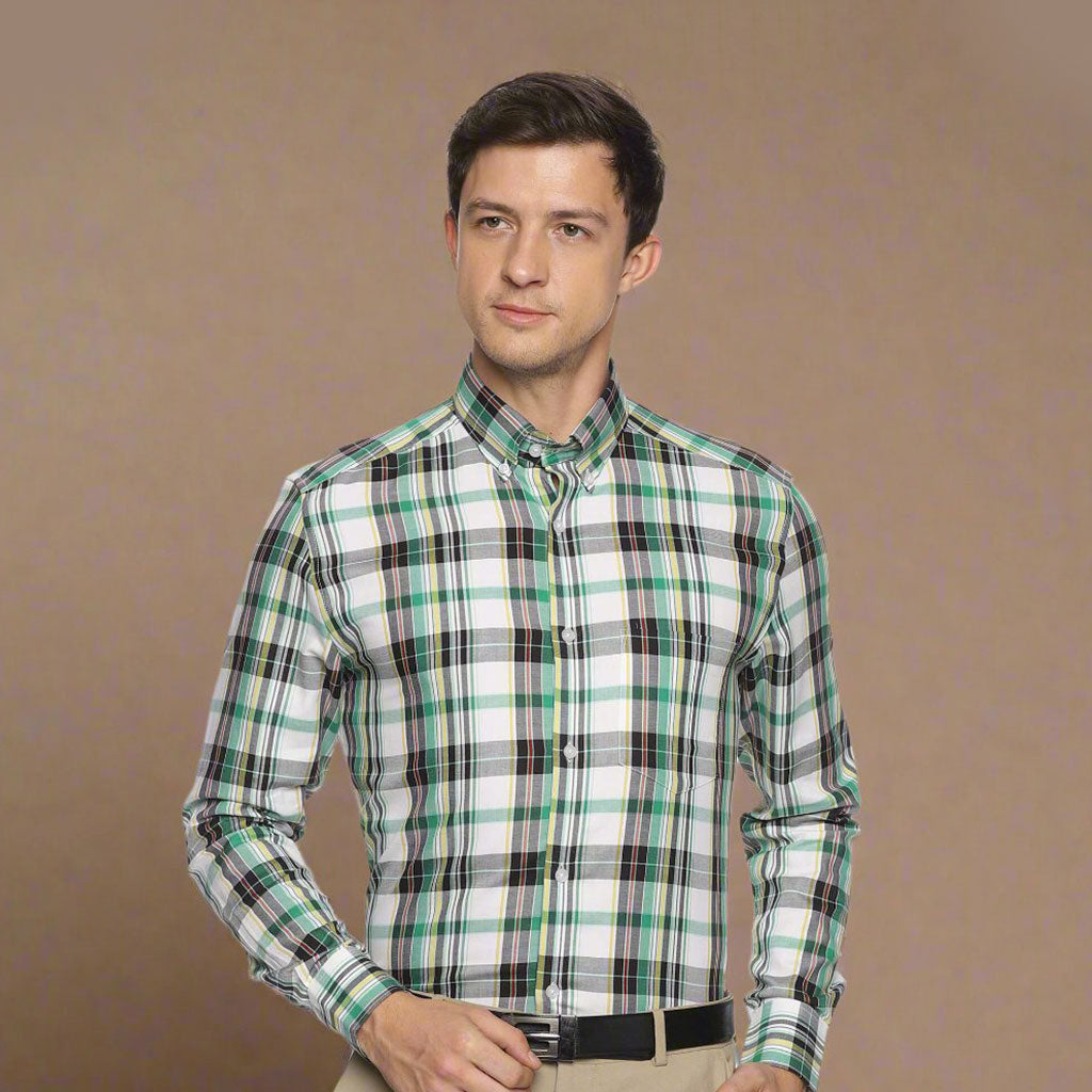 Maverick Cotton Check Shirt In Green & White Maverick Cotton Check Shirt In Green & White