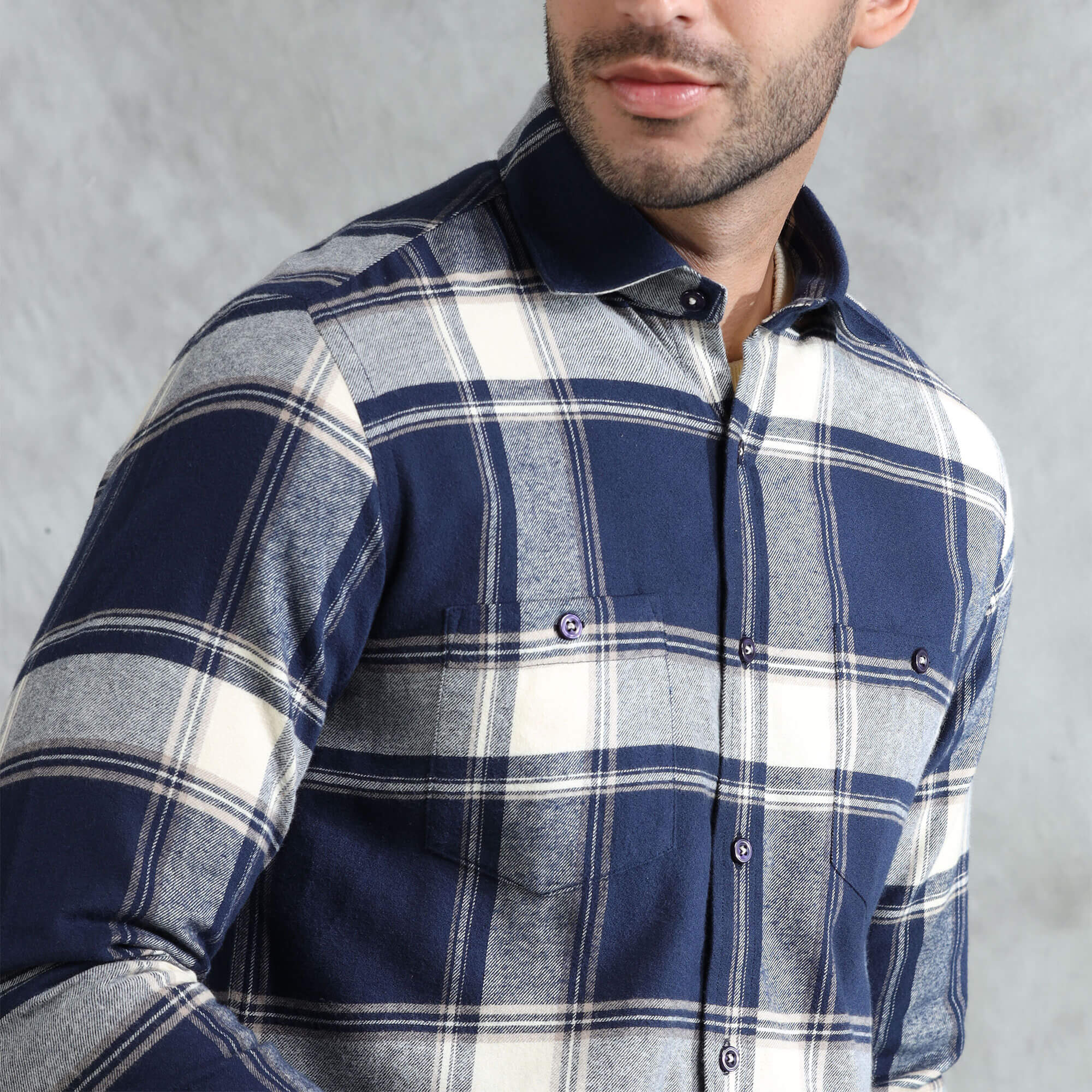 Lumber Flannel Check Shirt In Midnight Blue Smart fit cotton flannel shirt by TFC