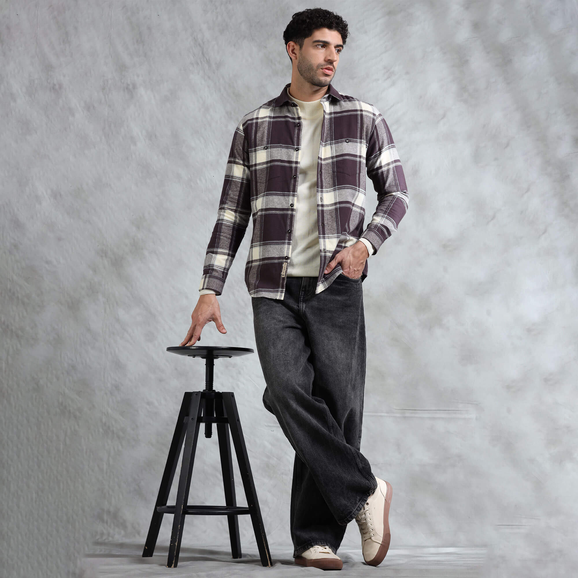 Lumber Flannel Check Shirt In Mocha mocha flannel shirt for men by TFC