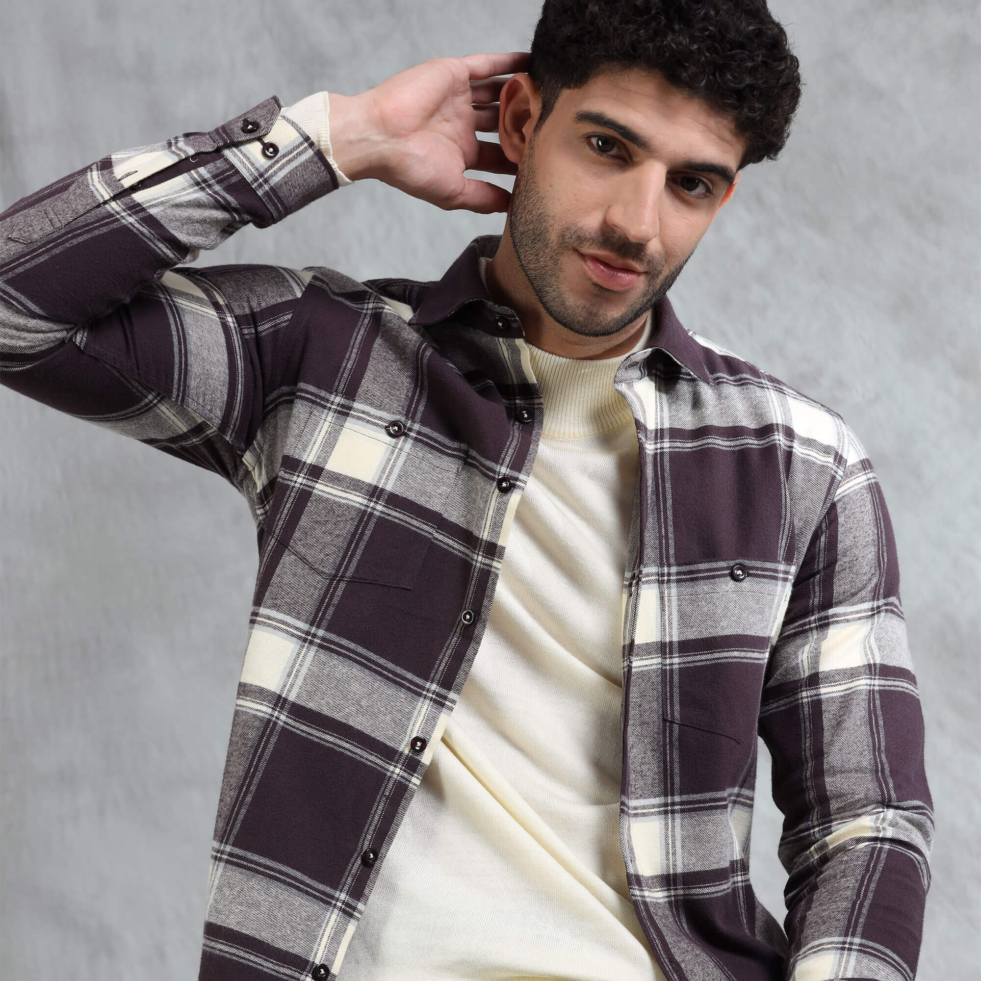 Lumber Flannel Check Shirt In Mocha Plaid check shirt smart fit design by TFC