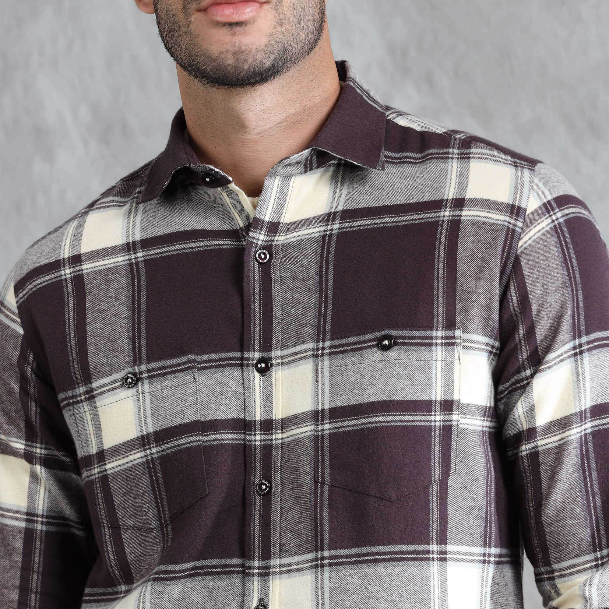 Lumber Flannel Check Shirt In Mocha Cotton twill flannel shirt in mocha by TFC