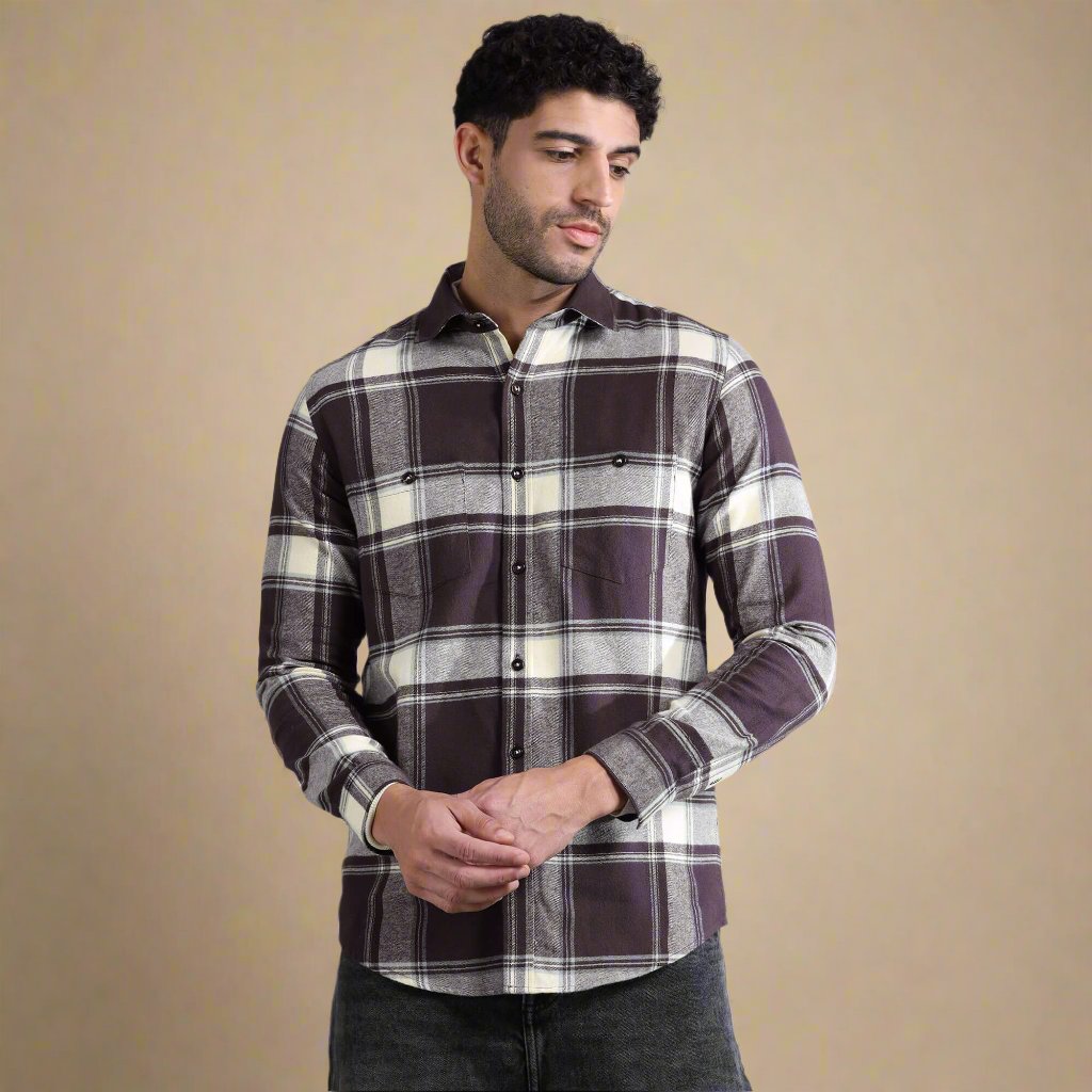 Lumber Flannel Check Shirt In Mocha Checkered shirt for travel outfit by TFC