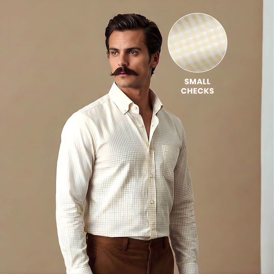 Gingham 2 Ply Check Shirt In Ochre