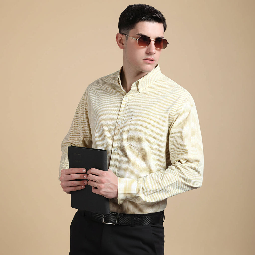 Gingham Check Shirt In Ochre Gingham Check Shirt In Ochre